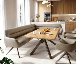 EsszimmerbankTaya-Flex 285x190 cm Mikrofaser Beige Vintage Kreuzgestell kantig Graphit Taschenfederkern Rechts Sofort versandfertig