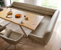 EsszimmerbankTaya-Flex 285x190 cm Mikrofaser Beige Vintage Kufengestell kantig Edelstahl Taschenfederkern Rechts Versandfertig ca. 12.02.27