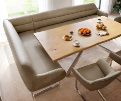 EsszimmerbankTaya-Flex 285x190 cm Mikrofaser Beige Vintage Kufengestell flach Edelstahl Taschenfederkern Links Sofort versandfertig