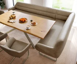 EsszimmerbankTaya-Flex 285x190 cm Mikrofaser Beige Vintage Kufengestell flach Effektfinish Titan Taschenfederkern Rechts Sofort versandfertig