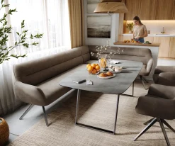 EsszimmerbankTaya-Flex 285x190 cm Mikrofaser Taupe Vintage Kreuzgestell kantig Graphit Taschenfederkern Rechts Sofort versandfertig