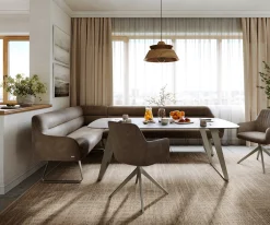 EsszimmerbankTaya-Flex 285x190 cm Mikrofaser Taupe Vintage Kufengestell flach Effektfinish Titan Taschenfederkern Links Sofort versandfertig