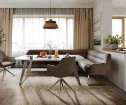 EsszimmerbankTaya-Flex 285x190 cm Mikrofaser Taupe Vintage Kufengestell flach Effektfinish Titan Taschenfederkern Rechts Sofort versandfertig