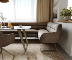 EsszimmerbankTaya-Flex 285x190 cm Mikrofaser Taupe Vintage Kufengestell flach Effektfinish Titan Taschenfederkern Rechts Sofort versandfertig