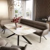 EsszimmerbankTaya-Flex 285x190 cm Strukturstoff Soft Taupe Kreuzgestell kantig Schwarz Taschenfederkern Links Sofort versandfertig