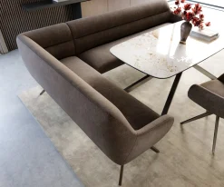 EsszimmerbankTaya-Flex 285x190 cm Strukturstoff Soft Taupe Kreuzgestell kantig Graphit Taschenfederkern Links Sofort versandfertig