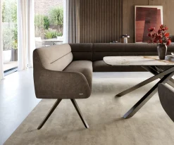 EsszimmerbankTaya-Flex 285x190 cm Strukturstoff Soft Taupe Kreuzgestell kantig Graphit Taschenfederkern Links Sofort versandfertig