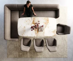 EsszimmerbankTaya-Flex 285x190 cm Strukturstoff Soft Taupe Kreuzgestell kantig Graphit Taschenfederkern Links Sofort versandfertig