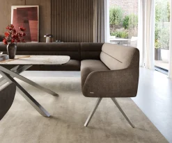 EsszimmerbankTaya-Flex 285x190 cm Strukturstoff Soft Taupe Kreuzgestell kantig Edelstahl Taschenfederkern Rechts Sofort versandfertig