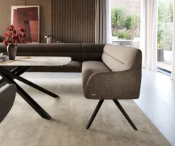 EsszimmerbankTaya-Flex 285x190 cm Strukturstoff Soft Taupe Kreuzgestell kantig Schwarz Taschenfederkern Rechts Sofort versandfertig