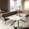EsszimmerbankTaya-Flex 285x190 cm Strukturstoff Soft Taupe Kreuzgestell kantig Graphit Taschenfederkern Rechts Sofort versandfertig
