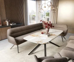 EsszimmerbankTaya-Flex 285x190 cm Strukturstoff Soft Taupe Kreuzgestell kantig Graphit Taschenfederkern Rechts Sofort versandfertig