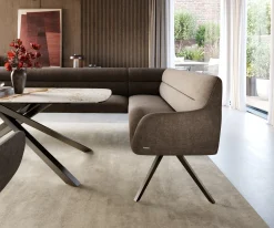 EsszimmerbankTaya-Flex 285x190 cm Strukturstoff Soft Taupe Kreuzgestell kantig Graphit Taschenfederkern Rechts Sofort versandfertig
