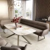 EsszimmerbankTaya-Flex 285x190 cm Strukturstoff Soft Taupe Kufengestell flach Effektfinish Titan Taschenfederkern Links Sofort versandfertig