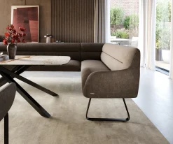 EsszimmerbankTaya-Flex 285x190 cm Strukturstoff Soft Taupe Kufengestell flach Schwarz Taschenfederkern Rechts Sofort versandfertig