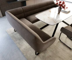 EsszimmerbankTaya-Flex 285x190 cm Strukturstoff Soft Taupe Kufengestell flach Schwarz Taschenfederkern Links Sofort versandfertig
