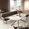 EsszimmerbankTaya-Flex 285x190 cm Strukturstoff Soft Taupe Kufengestell flach Effektfinish Titan Taschenfederkern Rechts Sofort versandfertig