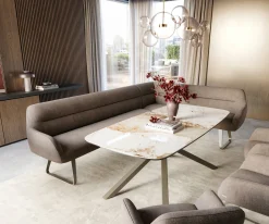 EsszimmerbankTaya-Flex 285x190 cm Strukturstoff Soft Taupe Kufengestell flach Effektfinish Titan Taschenfederkern Rechts Sofort versandfertig