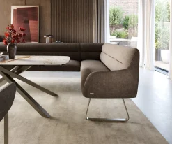 EsszimmerbankTaya-Flex 285x190 cm Strukturstoff Soft Taupe Kufengestell flach Effektfinish Titan Taschenfederkern Rechts Sofort versandfertig