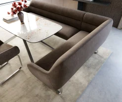 EsszimmerbankTaya-Flex 285x190 cm Strukturstoff Soft Taupe Kufengestell flach Edelstahl Taschenfederkern Rechts Sofort versandfertig