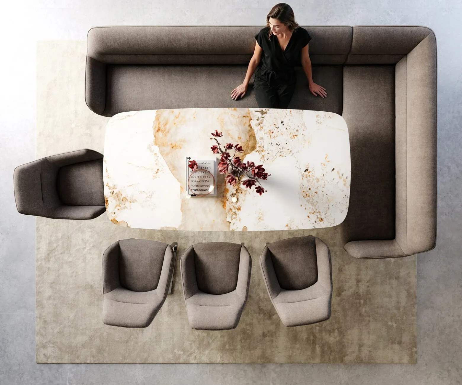 EsszimmerbankTaya-Flex 285x190 cm Strukturstoff Soft Taupe Kufengestell flach Edelstahl Taschenfederkern Rechts Sofort versandfertig