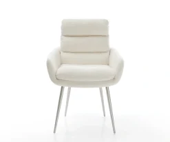 EsszimmerstuhlAbelia-Flex mit Armlehnen Bouclé Soft Beige 4-Fuß konisch Edelstahl Sofort versandfertig