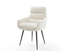 EsszimmerstuhlAbelia-Flex mit Armlehnen Bouclé Soft Beige 4-Fuß konisch Schwarz Sofort versandfertig
