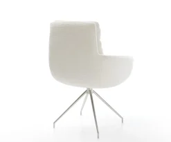 EsszimmerstuhlAbelia-Flex mit Armlehnen Bouclé Soft Beige Kreuzgestell konisch Edelstahl Sofort versandfertig