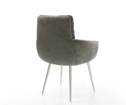 EsszimmerstuhlAbelia-Flex mit Armlehnen Bouclé Soft Schlamm 4-Fuß konisch Edelstahl Sofort versandfertig