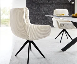 EsszimmerstuhlAbelia-Flex mit Armlehnen Cord Beige Kreuzgestell kantig Schwarz Sofort versandfertig