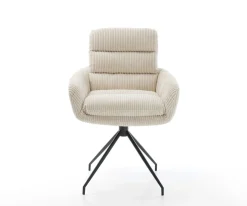 EsszimmerstuhlAbelia-Flex mit Armlehnen Cord Beige Kreuzgestell konisch Schwarz Sofort versandfertig