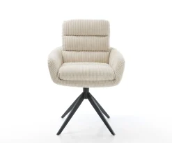 EsszimmerstuhlAbelia-Flex mit Armlehnen Cord Beige Kreuzgestell breit Schwarz Sofort versandfertig