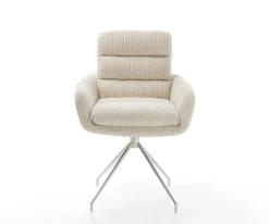 EsszimmerstuhlAbelia-Flex mit Armlehnen Cord Beige Kreuzgestell konisch Edelstahl Sofort versandfertig