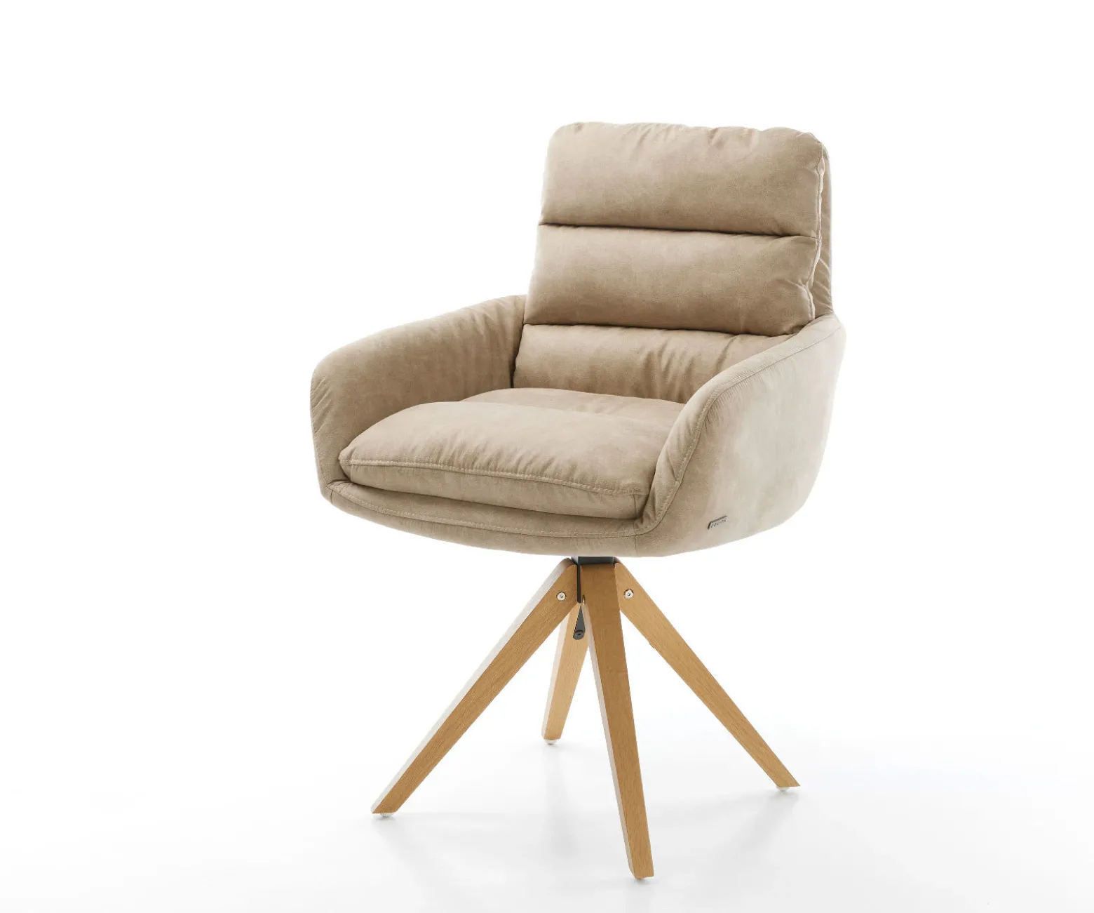 EsszimmerstuhlAbelia-Flex mit Armlehnen Mikrofaser Beige Vintage Holzgestell kantig Natur 360° drehbar Versandfertig ca. 28.10.26