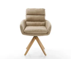 EsszimmerstuhlAbelia-Flex mit Armlehnen Mikrofaser Beige Vintage Holzgestell kantig Natur 360° drehbar Versandfertig ca. 28.10.26