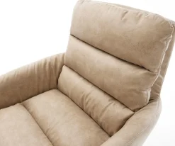 EsszimmerstuhlAbelia-Flex mit Armlehnen Mikrofaser Beige Vintage Holzgestell kantig Natur 360° drehbar Versandfertig ca. 28.10.26