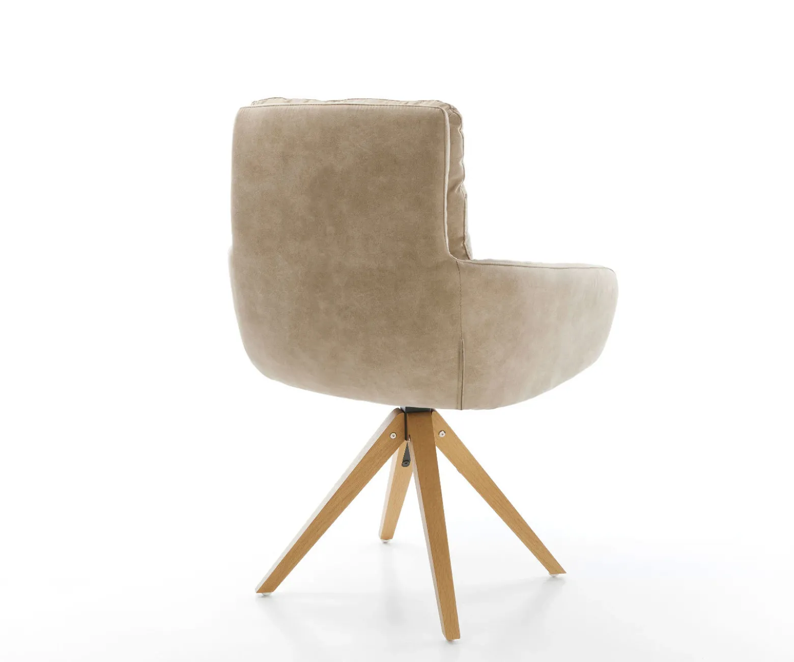 EsszimmerstuhlAbelia-Flex mit Armlehnen Mikrofaser Beige Vintage Holzgestell kantig Natur 360° drehbar Versandfertig ca. 28.10.26
