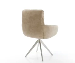 EsszimmerstuhlAbelia-Flex mit Armlehnen Mikrofaser Beige Vintage Kreuzgestell kantig Edelstahl Sofort versandfertig