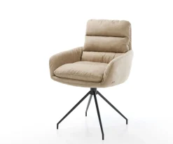 EsszimmerstuhlAbelia-Flex mit Armlehnen Mikrofaser Beige Vintage Kreuzgestell konisch Schwarz Sofort versandfertig