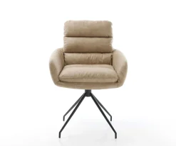 EsszimmerstuhlAbelia-Flex mit Armlehnen Mikrofaser Beige Vintage Kreuzgestell konisch Schwarz Sofort versandfertig