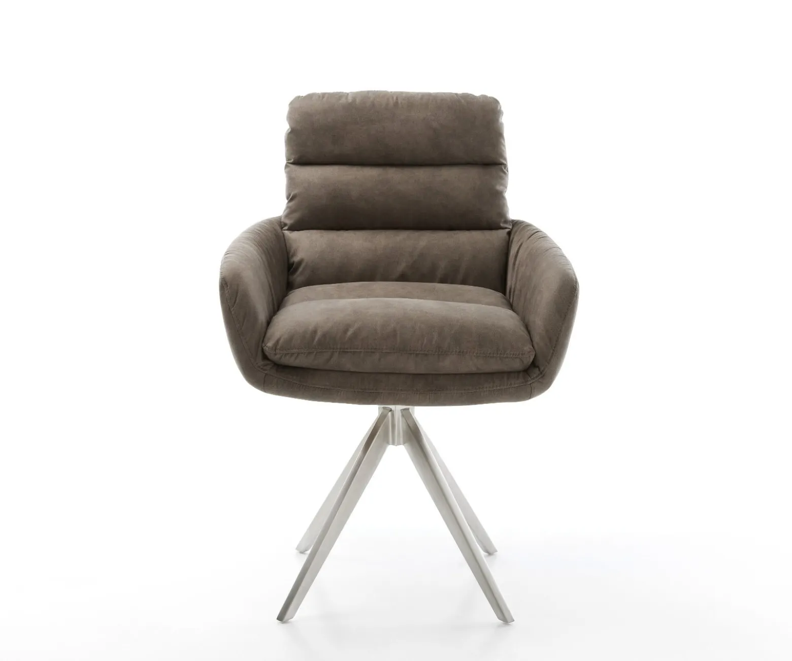 EsszimmerstuhlAbelia-Flex mit Armlehnen Mikrofaser Taupe Vintage Kreuzgestell kantig Edelstahl Sofort versandfertig