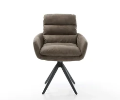 EsszimmerstuhlAbelia-Flex mit Armlehnen Mikrofaser Taupe Vintage Kreuzgestell kantig Schwarz Sofort versandfertig