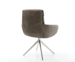 EsszimmerstuhlAbelia-Flex mit Armlehnen Mikrofaser Taupe Vintage Kreuzgestell breit Edelstahl Sofort versandfertig