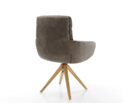 EsszimmerstuhlAbelia-Flex mit Armlehnen Mikrofaser Taupe Vintage Holzgestell kantig Natur 360° drehbar Versandfertig ca. 28.10.26