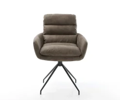 EsszimmerstuhlAbelia-Flex mit Armlehnen Mikrofaser Taupe Vintage Kreuzgestell konisch Schwarz Sofort versandfertig