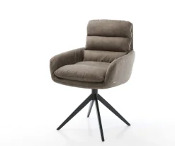 EsszimmerstuhlAbelia-Flex mit Armlehnen Mikrofaser Taupe Vintage Kreuzgestell breit Schwarz Sofort versandfertig