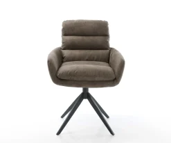 EsszimmerstuhlAbelia-Flex mit Armlehnen Mikrofaser Taupe Vintage Kreuzgestell breit Schwarz Sofort versandfertig