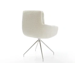 EsszimmerstuhlAbelia-Flex mit Armlehnen Teddystoff Beige Kreuzgestell konisch Edelstahl Sofort versandfertig