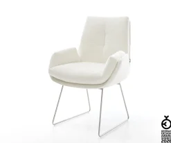 EsszimmerstuhlClea-Flex Bouclé Soft Beige Kufengestell Edelstahl Sofort versandfertig