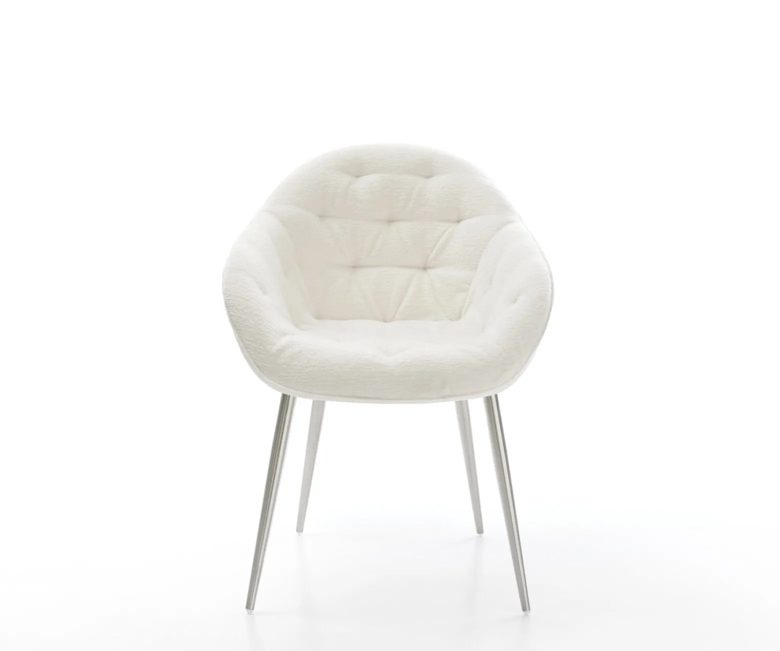 EsszimmerstuhlGaio-Flex Bouclé Soft Beige 4-Fuß konisch Edelstahl Sofort versandfertig